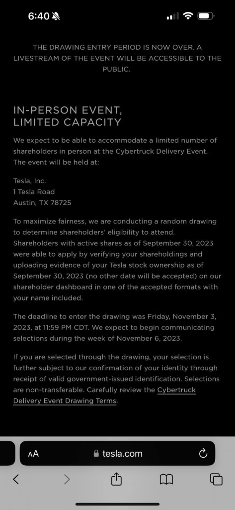 Cybertruck Delivery Event invite